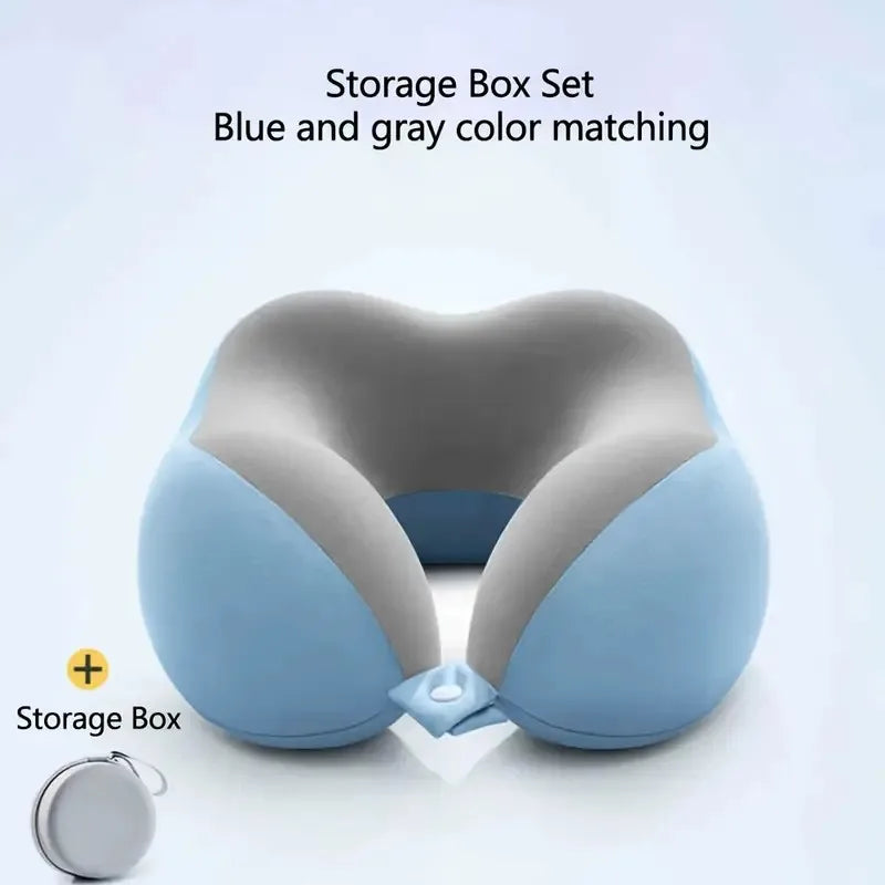 A set of ergonomic U-shaped travel pillows with storage bags - slow rebound neck support for airplanes, offices, and cars - mach