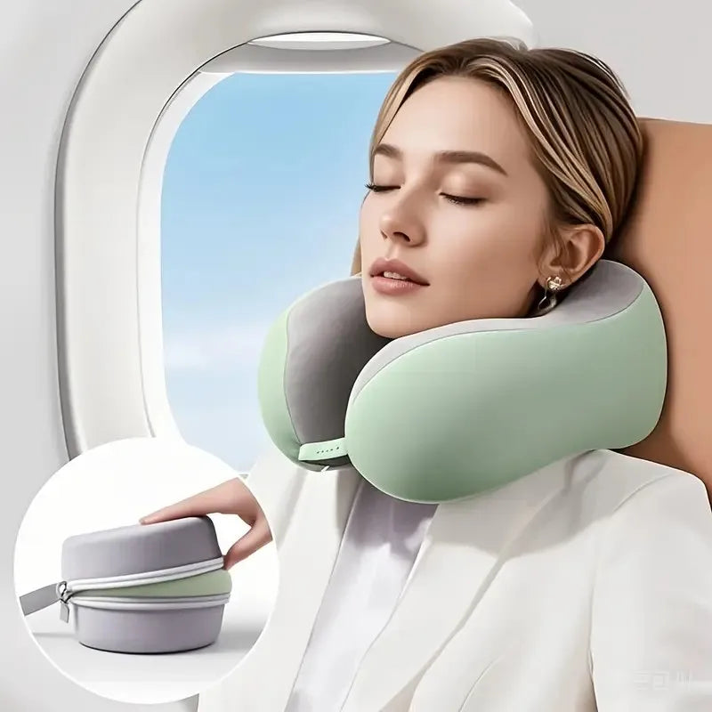 A set of ergonomic U-shaped travel pillows with storage bags - slow rebound neck support for airplanes, offices, and cars - mach