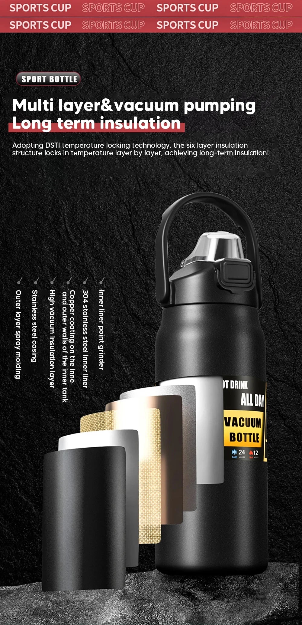 1.5L Tumbler Large Capacity Thermo Bottle With Straw Stainless Steel Thermal Water Bottle Cold and Hot Thermo Cup Vacuum Flasks