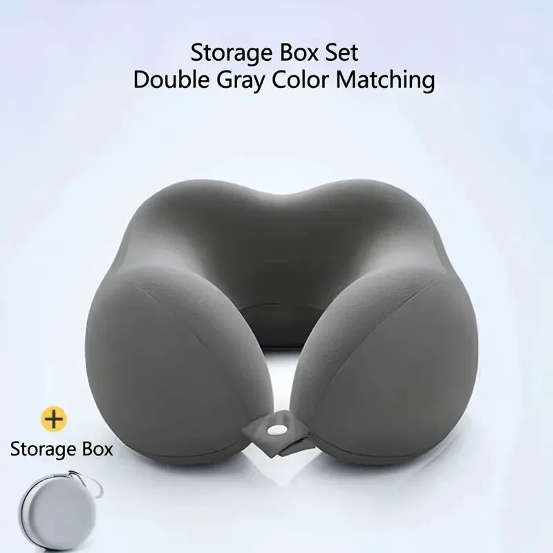 A set of ergonomic U-shaped travel pillows with storage bags - slow rebound neck support for airplanes, offices, and cars - mach