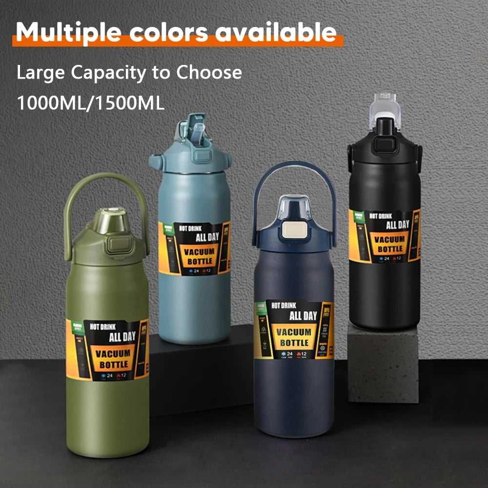 1.5L Tumbler Large Capacity Thermo Bottle With Straw Stainless Steel Thermal Water Bottle Cold and Hot Thermo Cup Vacuum Flasks