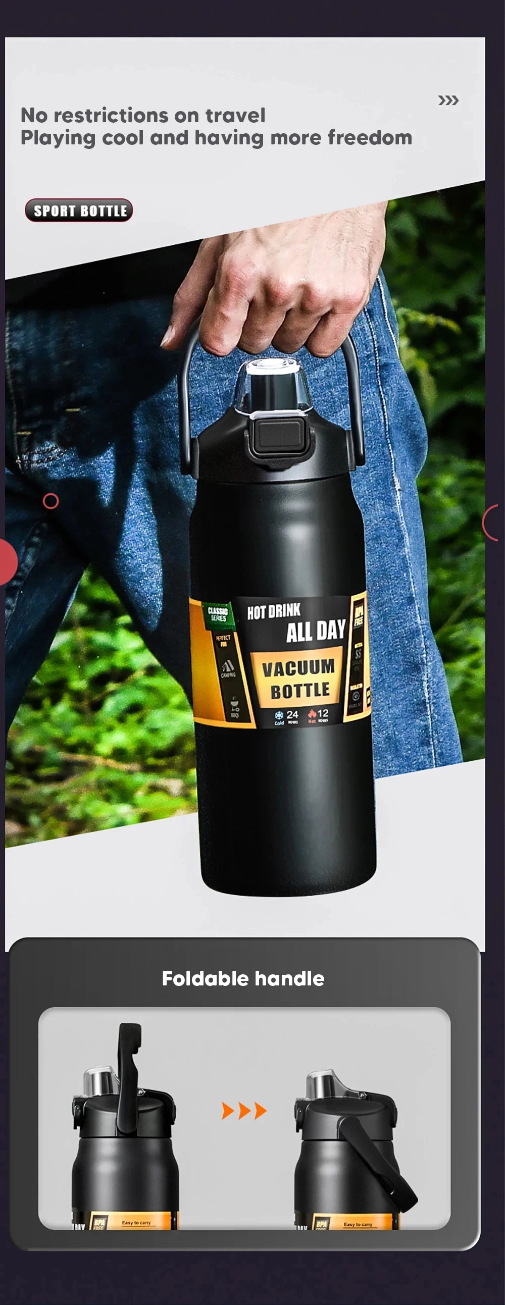 1.5L Tumbler Large Capacity Thermo Bottle With Straw Stainless Steel Thermal Water Bottle Cold and Hot Thermo Cup Vacuum Flasks