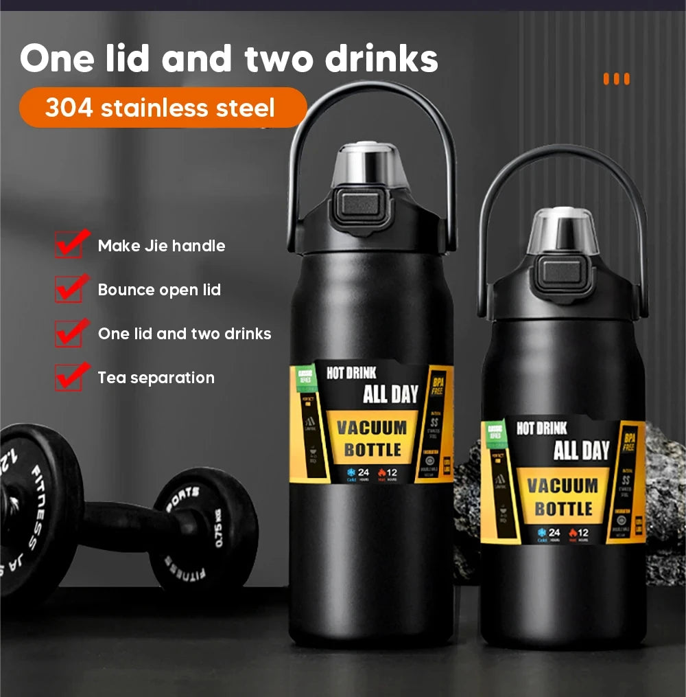 1.5L Tumbler Large Capacity Thermo Bottle With Straw Stainless Steel Thermal Water Bottle Cold and Hot Thermo Cup Vacuum Flasks