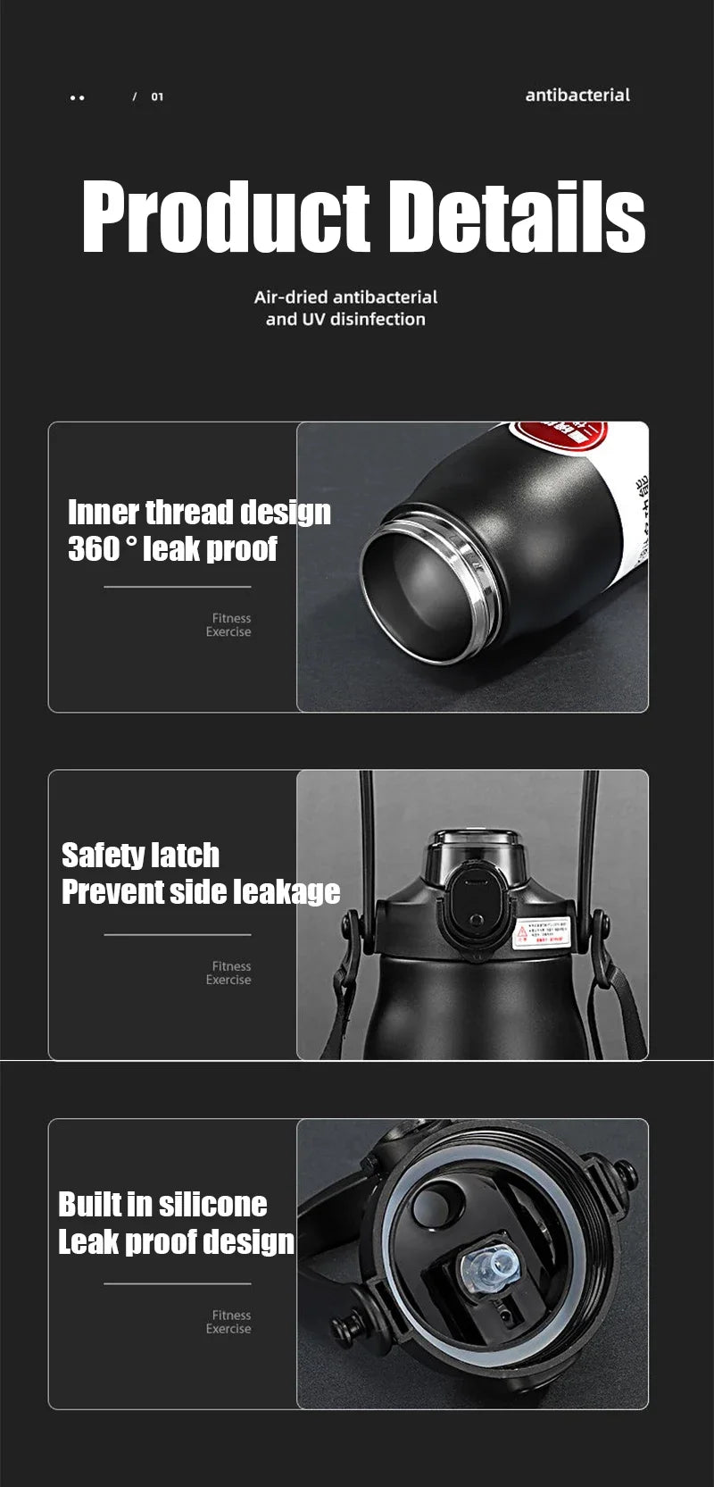 680ML/1000ML/1300ML Thermos Bottle Stainless Steel Portable Thermal Mug Large Capacity Thermo Bottle with Tumbler Sports Cup New