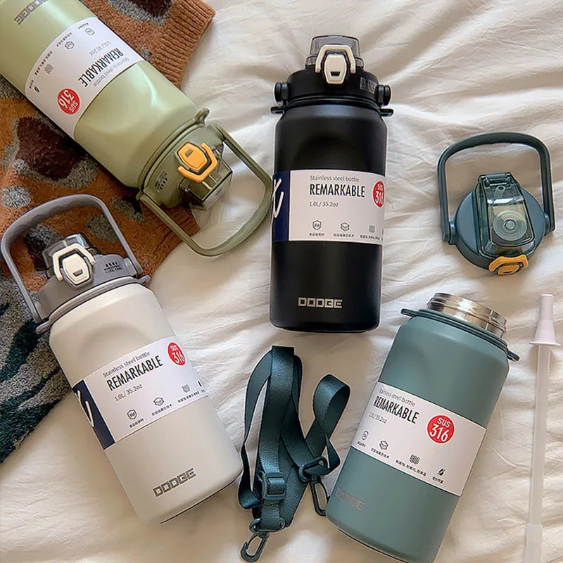 1000ML Large Capacity Thermo Bottle Stainless Steel Thermal Water Bottle Tumbler Cold and Hot Vacuum Flask Travel Insulated Cup