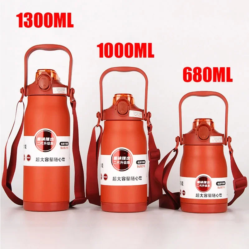 680ML/1000ML/1300ML Thermos Bottle Stainless Steel Portable Thermal Mug Large Capacity Thermo Bottle with Tumbler Sports Cup New
