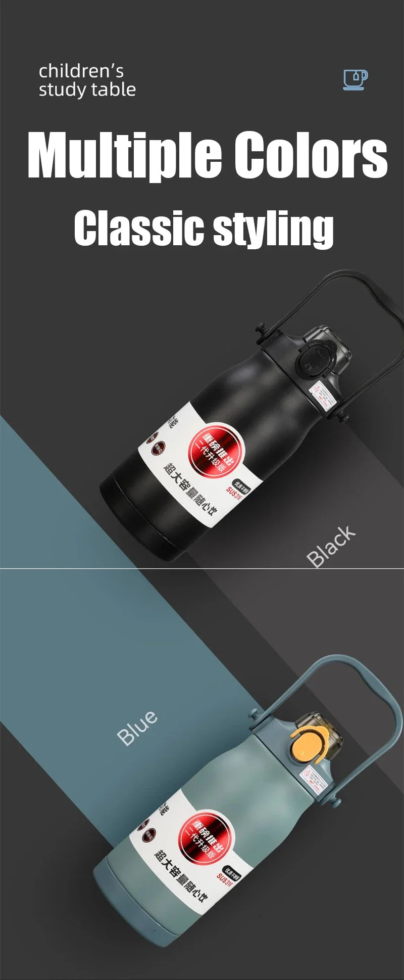 680ML/1000ML/1300ML Thermos Bottle Stainless Steel Portable Thermal Mug Large Capacity Thermo Bottle with Tumbler Sports Cup New