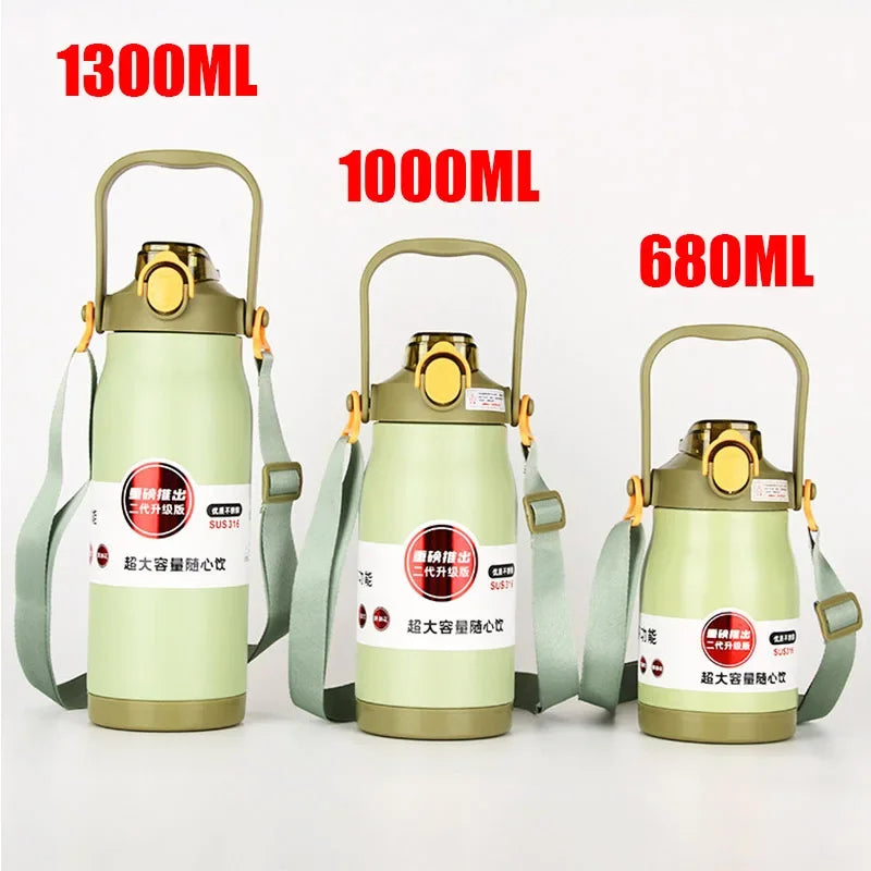 680ML/1000ML/1300ML Thermos Bottle Stainless Steel Portable Thermal Mug Large Capacity Thermo Bottle with Tumbler Sports Cup New