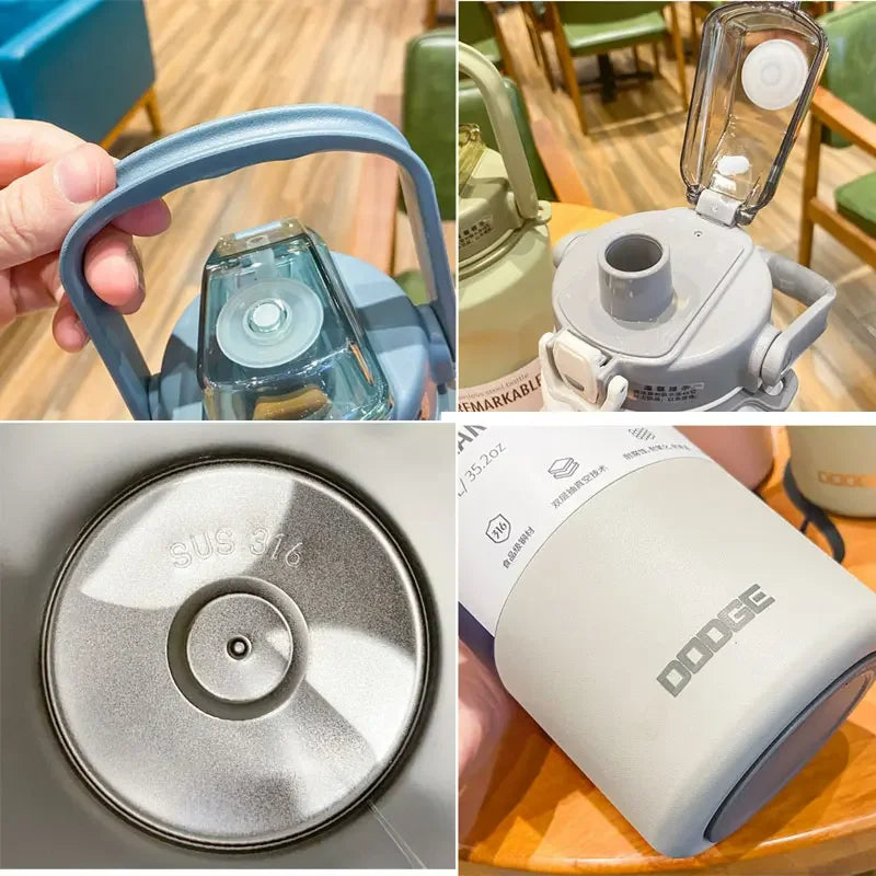 1000ML Large Capacity Thermo Bottle Stainless Steel Thermal Water Bottle Tumbler Cold and Hot Vacuum Flask Travel Insulated Cup