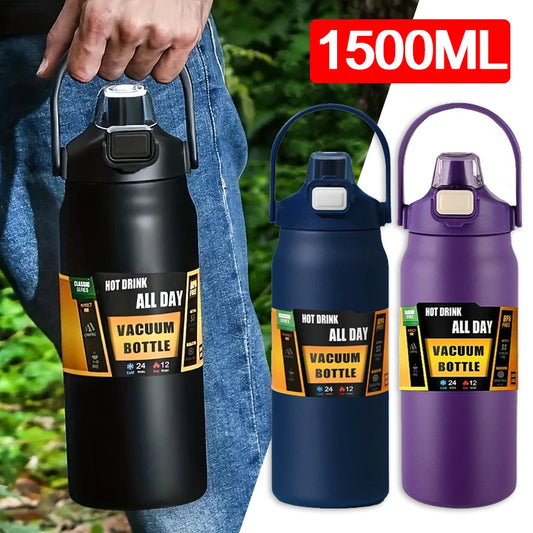 1.5L Tumbler Large Capacity Thermo Bottle With Straw Stainless Steel Thermal Water Bottle Cold and Hot Thermo Cup Vacuum Flasks