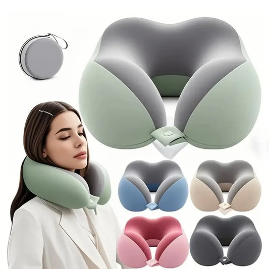 A set of ergonomic U-shaped travel pillows with storage bags - slow rebound neck support for airplanes, offices, and cars - mach