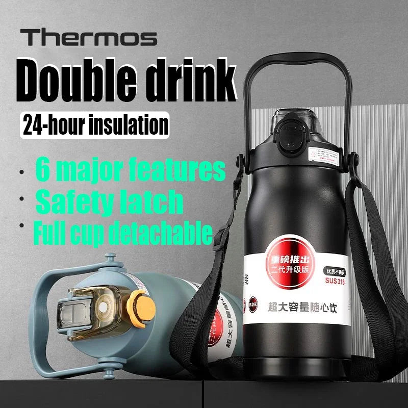 680ML/1000ML/1300ML Thermos Bottle Stainless Steel Portable Thermal Mug Large Capacity Thermo Bottle with Tumbler Sports Cup New